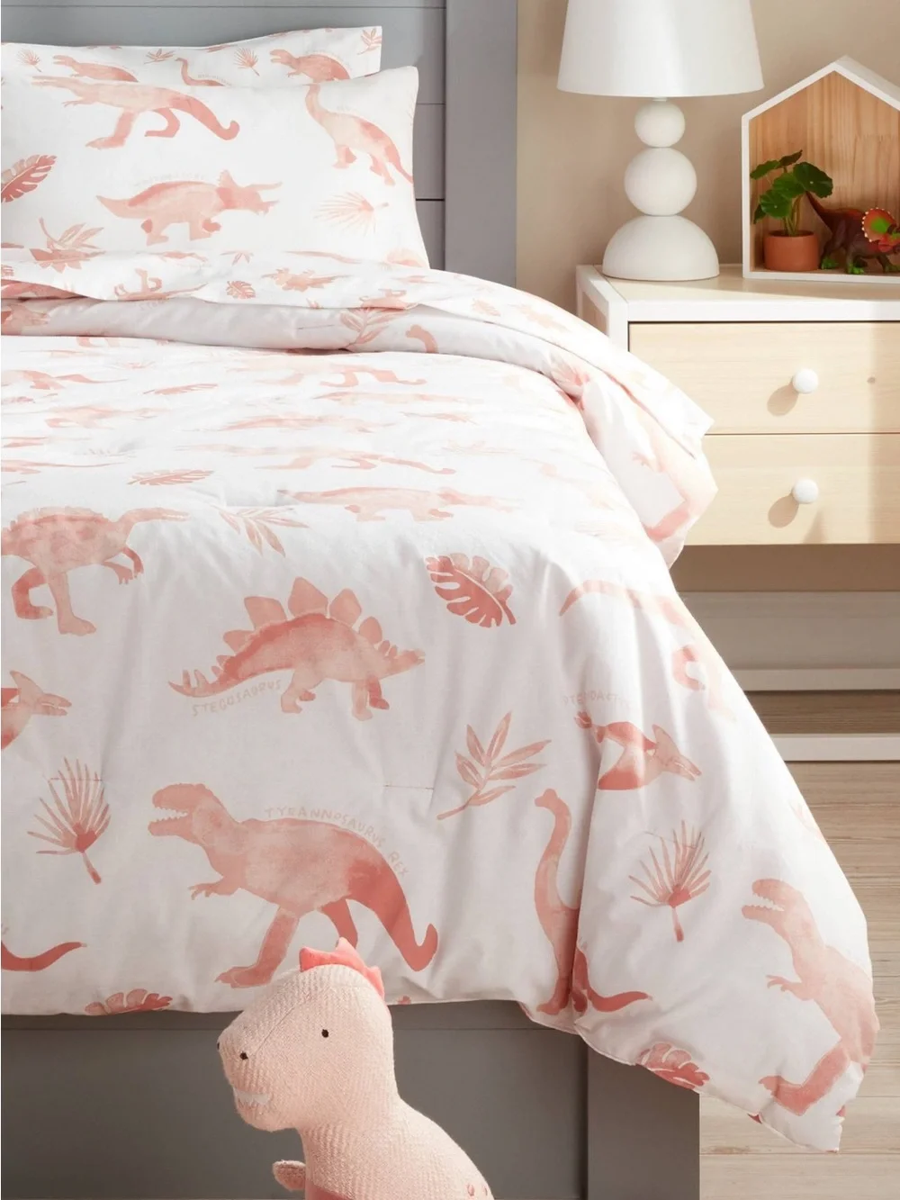 Pillowfort Twin Pink Dinosaur 2-Piece Comforter Set Educational NWT